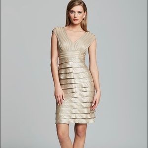 Adrianna Papell Champagne Tiered Ruffle Cocktail Dress